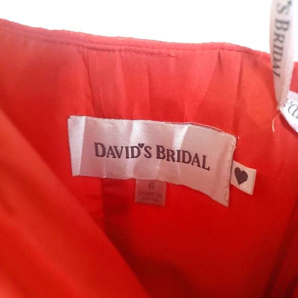 David's Bridal bridesmaid prom dress size 6 coral Chiffon Sweetheart Layered - Picture 5 of 11